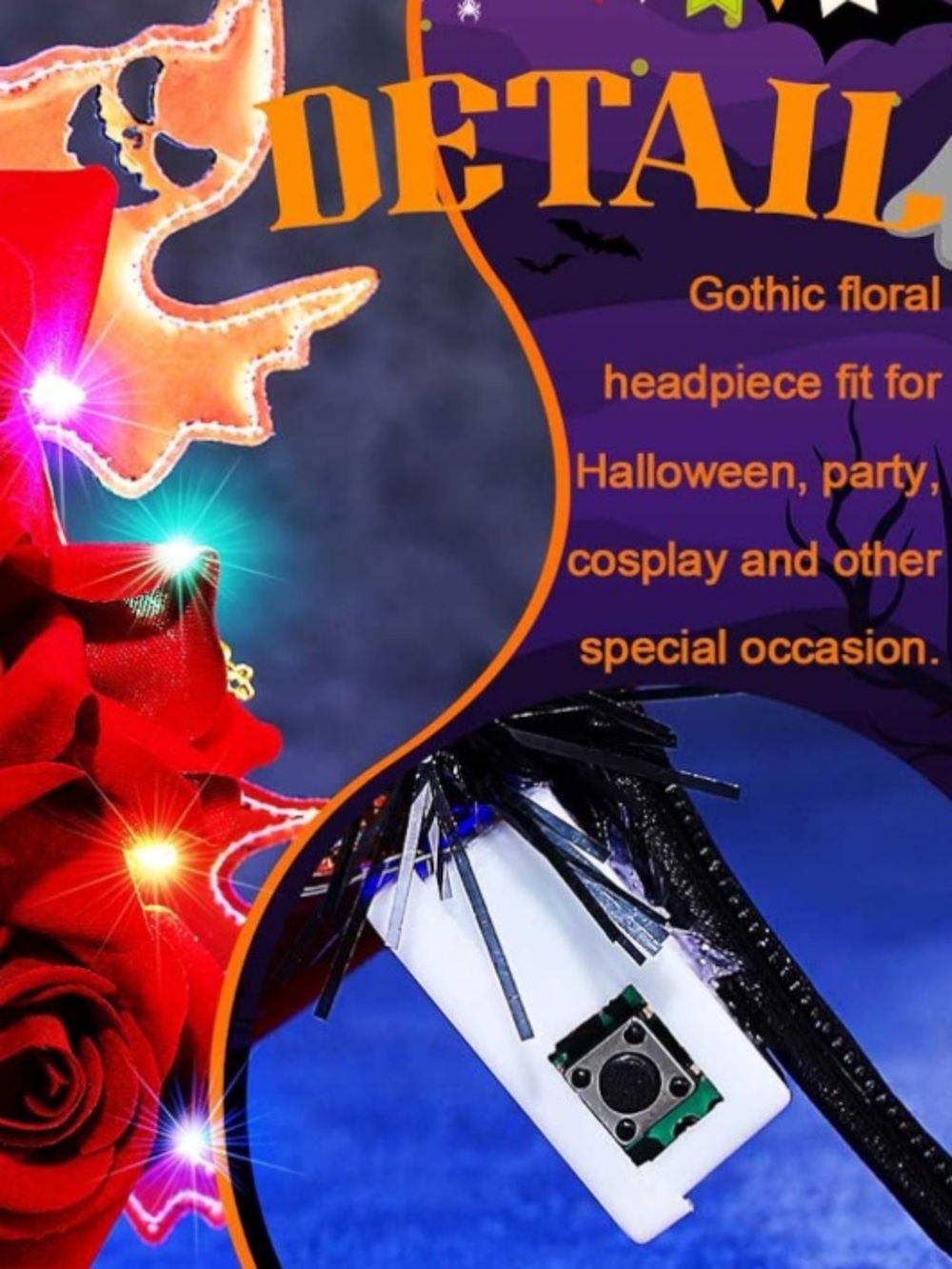 GHOSTS & ROSES LIGHTED HEADBAND NWOT  Halloween Dia de los Muertos - Picture 4 of 8